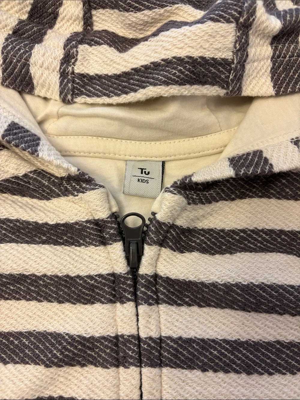 Kids Striped Hooded Zip Jacket - Cream & Brown Age 5-6 years